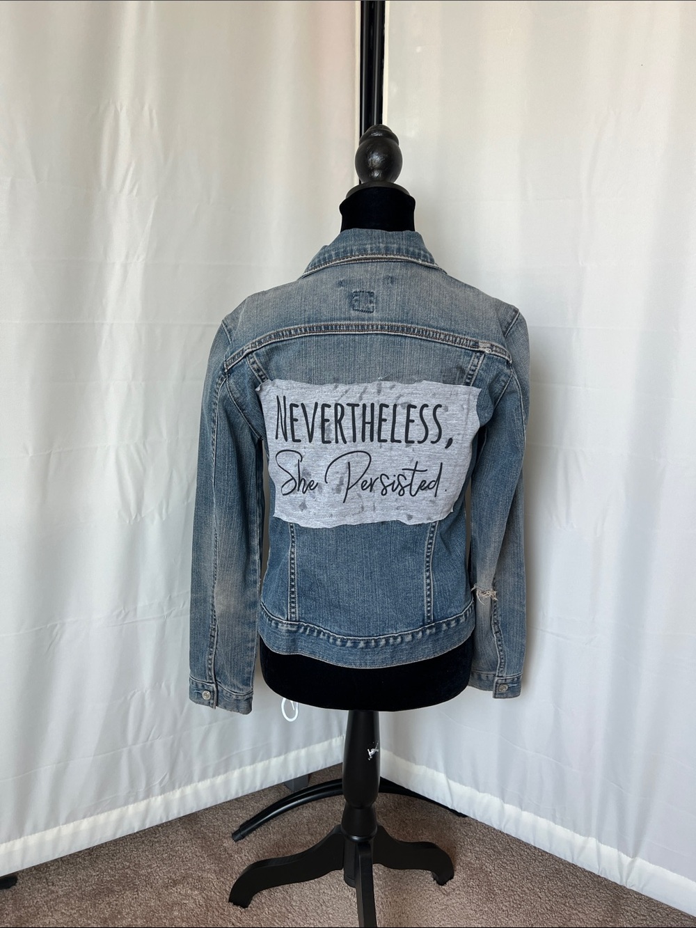 Upcycled Denim Jacket with 'Nevertheless, She Persisted' Back Patch